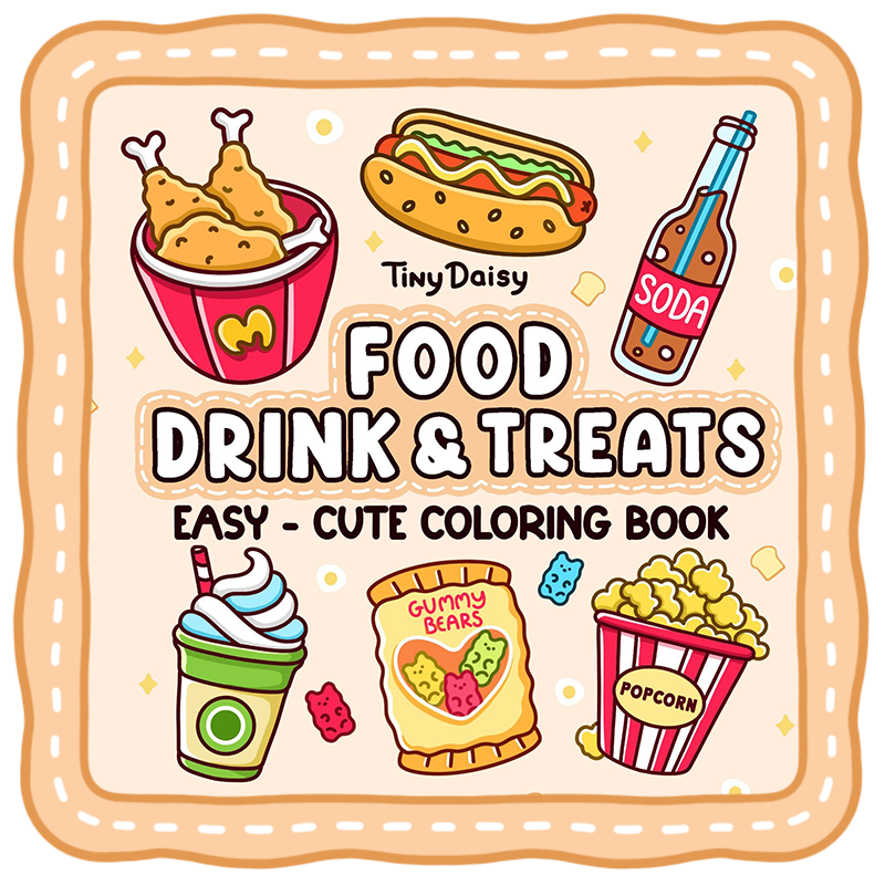 Food, Drink & Treats - Tiny Daisy Bold and Easy Coloring Book for Kids and Adults
