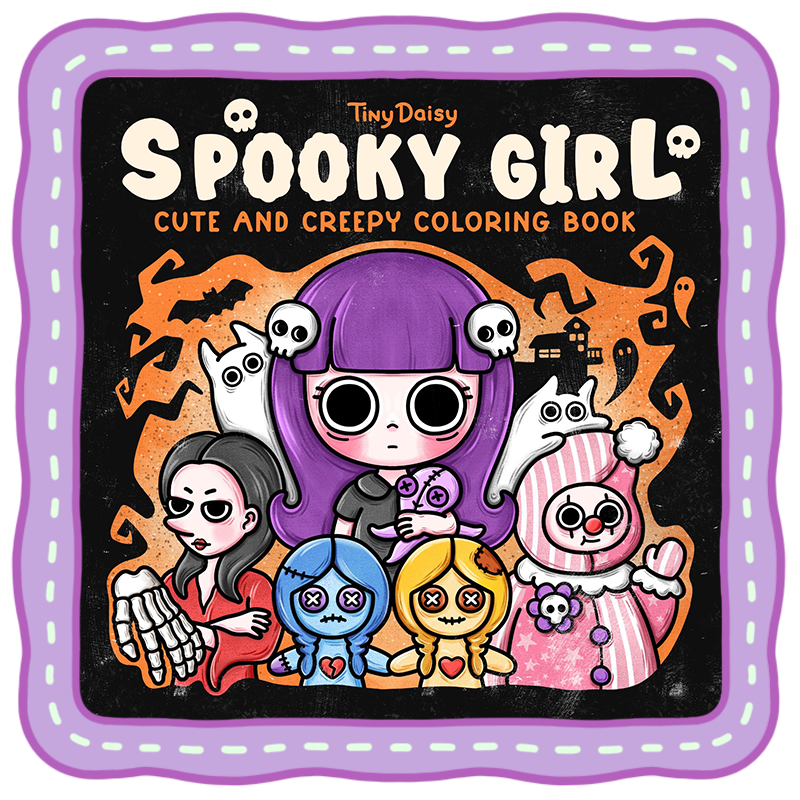 spooky coloring book magical cozy girl cover