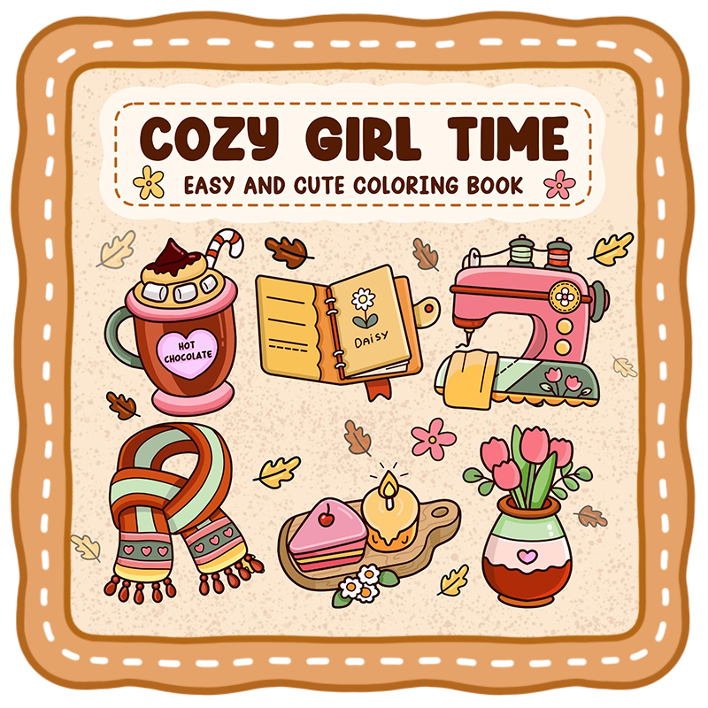 autumn coloring book cover cozy girl theme