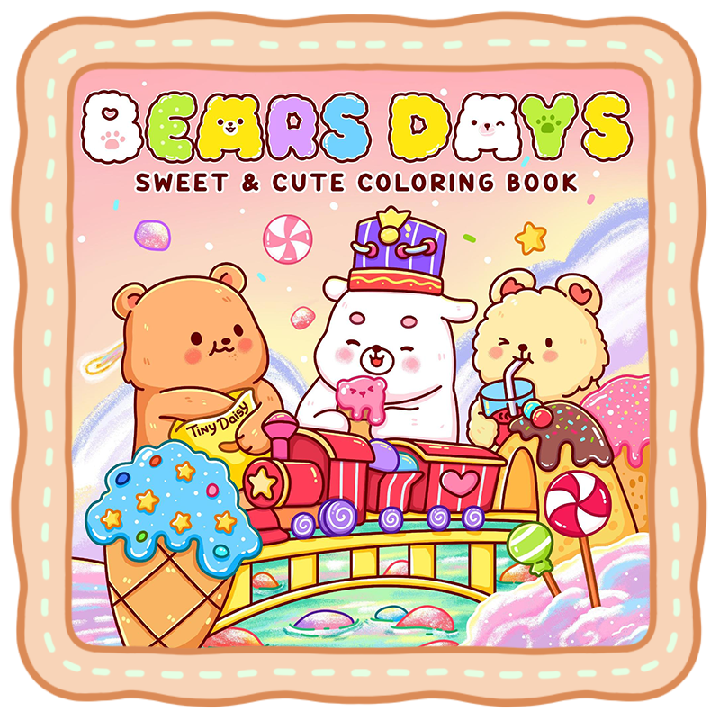 animals coloring book cute fluffy bear friendship cozy scene