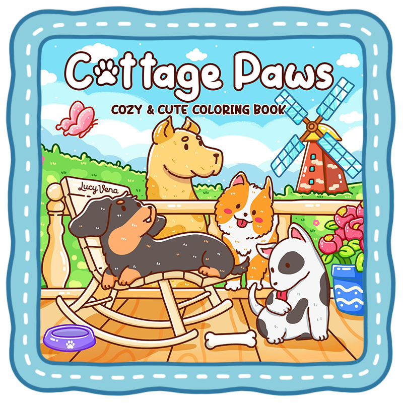 dogs coloring book cute cozy cottage puppy farm scene