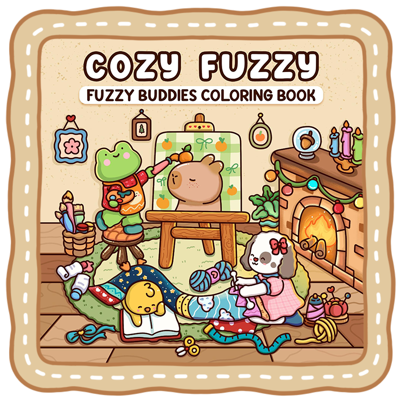 fuzzy buddies coloring book autumn cozy scene
