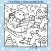 Santa Capybara Sleigh Christmas DIY Colouring Card 6x6 festive greeting