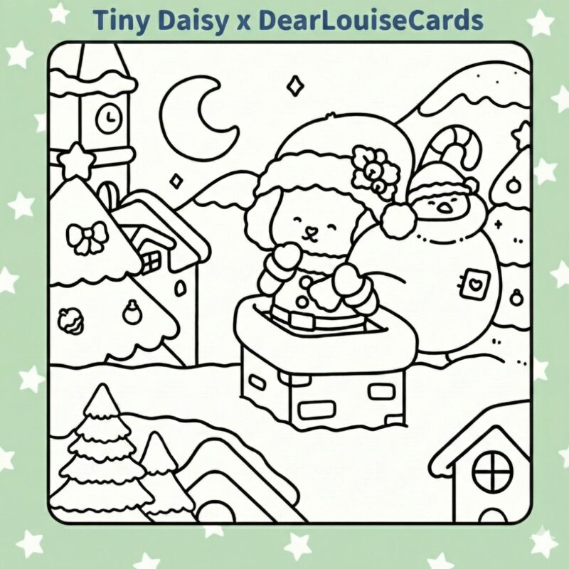 Santa’s Helper Rooftop Christmas DIY Colouring Card 6x6 festive greeting