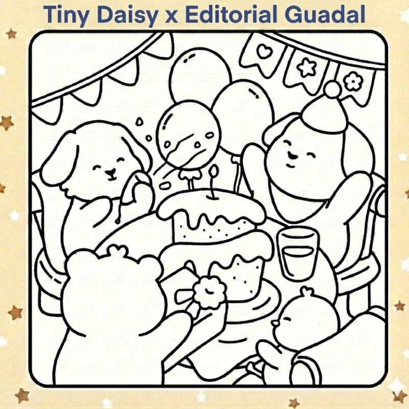 Animal Birthday Party DIY Colouring Card 6x6 cute happy birthday greeting