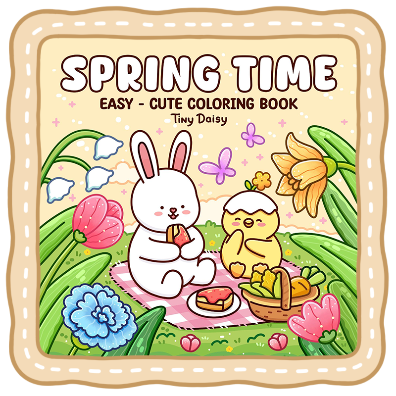 spring coloring book cute bunny gnome easter scene